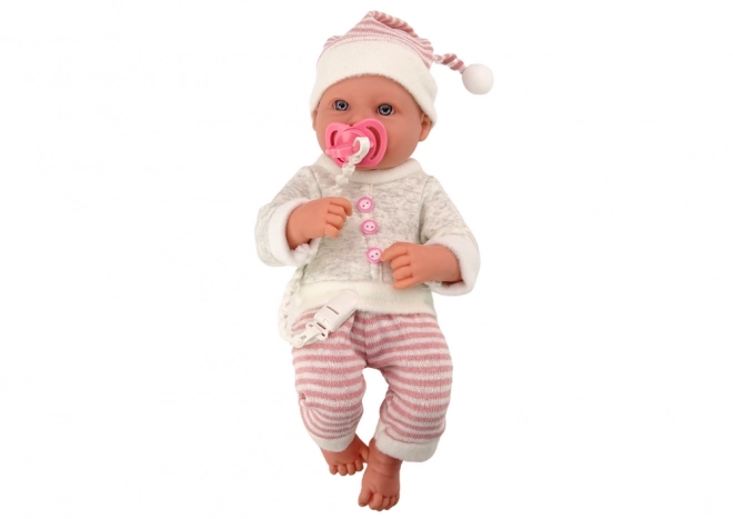 Baby Doll with Pink Striped Sweater and Dummy