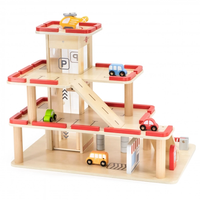 Wooden Parking Garage Set with Elevator