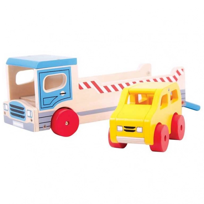 Bigjigs Toys Wooden Tow Truck with Car