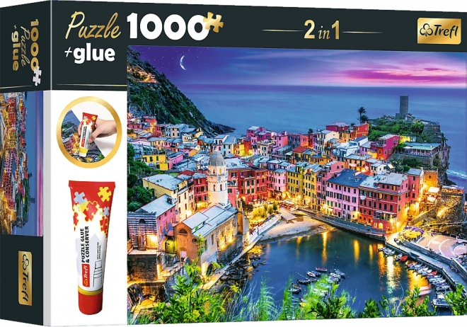 Trefl 2-in-1 Puzzle Set Vernazza Liguria Italy 1000 Pieces with Glue