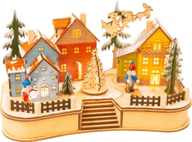 Magical winter village with soft lighting