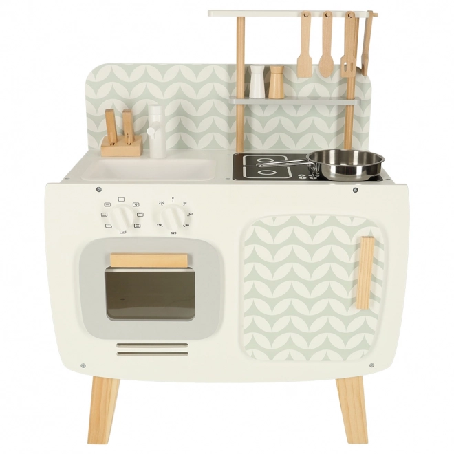 Wooden Play Kitchen Set with Retro Accessories