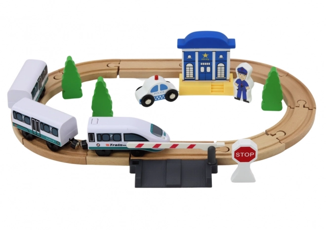 Pista ferroviaria in legno con accessori polizia e ponte 3,2 m