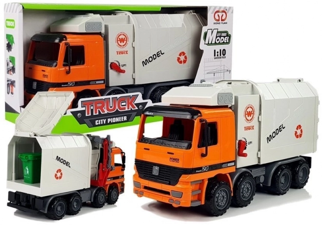 Orange and Grey Push-Powered Garbage Truck Toy