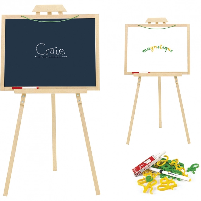 Wooden Easel with Multifunctional Board and Accessories