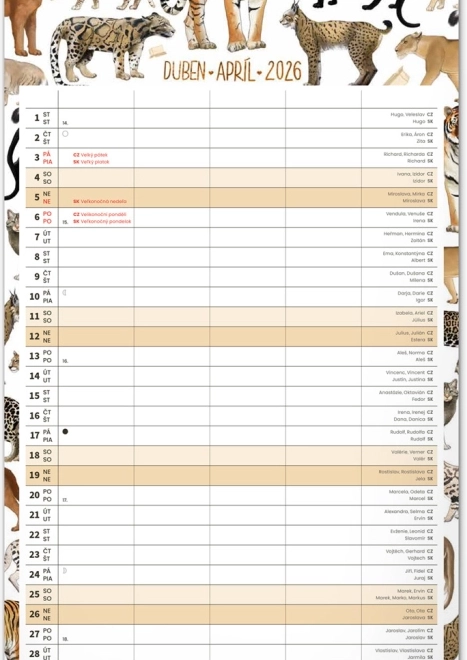 Wall Calendar Family Planner 2026 with Animalium Illustrations