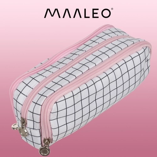 Foldable Triple Compartment School Pencil Case in Checkered