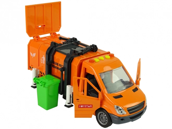 Orange Friction-Powered Garbage Truck with Sound Effects