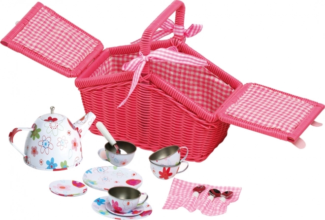 Small Foot Picnic Pink Basket with Play Dishes