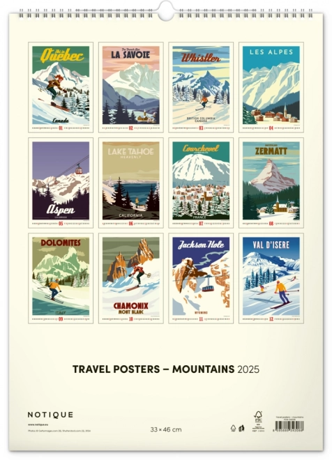 Wall Calendar Travel Posters - Mountains 2025