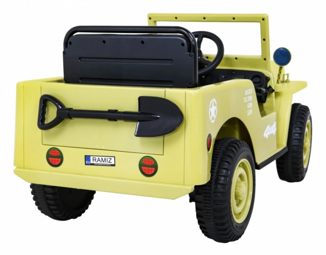 Retro military car for kids beige + 4x4 drive + remote control + 2 luggage racks + slow start + MP3 LED