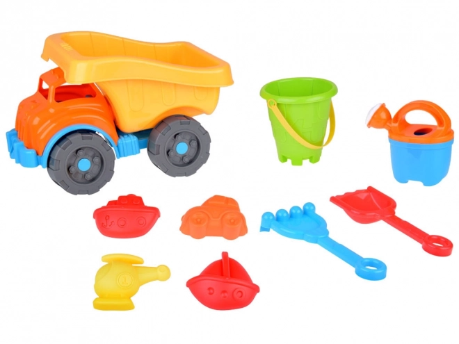 Large Dump Truck Sand Play Set with Molds, Shovel, Rake