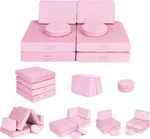 Grande divano modulare pieghevole per bambini fai-da-te, 8 cuscini morbidi - rosa ECOTOYS