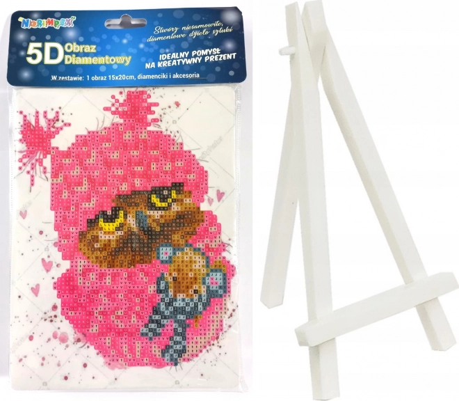 Diamond Painting Owl in Pink with Stand 15x20cm