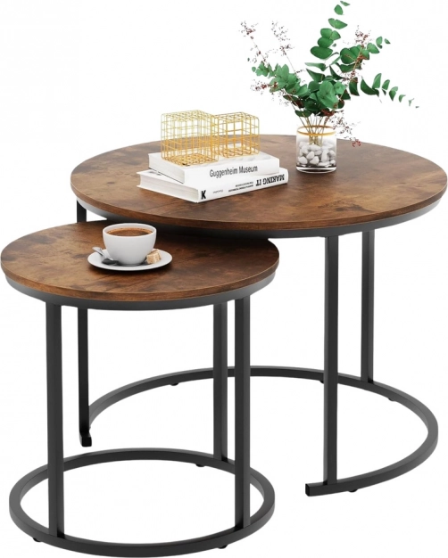 Set di tavolini rotondi da caffè 2 in 1 in legno naturale