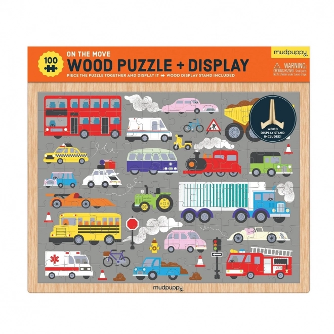 Mudpuppy Wooden Vehicles Puzzle with Stand