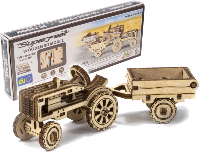 Wooden 3d model tractor with trailer