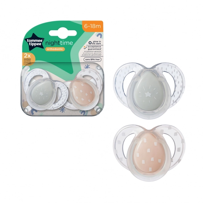 Tommee Tippee Night Silicone Pacifier 6-18m, 2 Pack