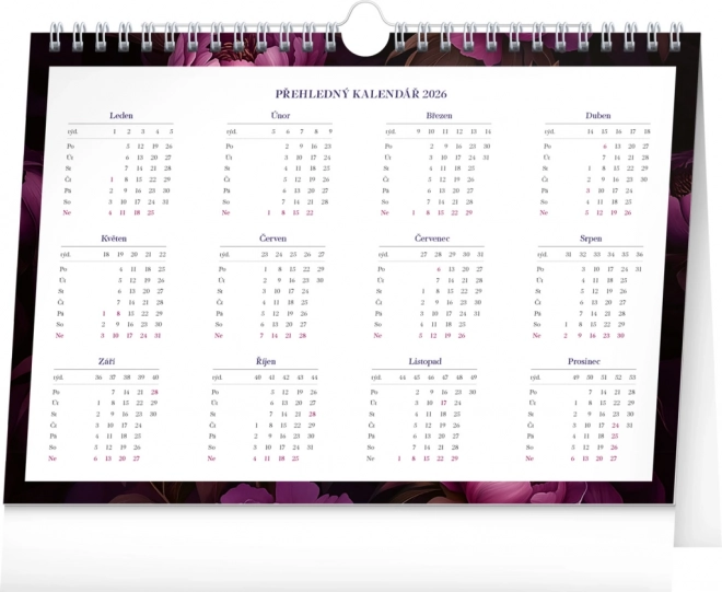 Wekelijkse planner kalender Paarse bloemen 2026, 30 x 21 cm