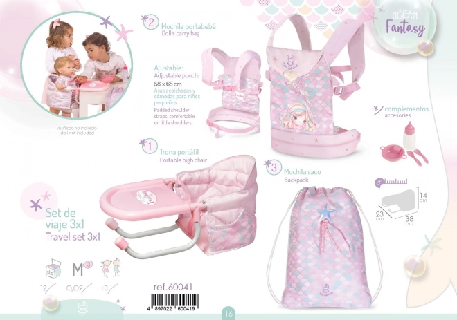 Travel Set for Dolls 3-in-1 Ocean Fantasy