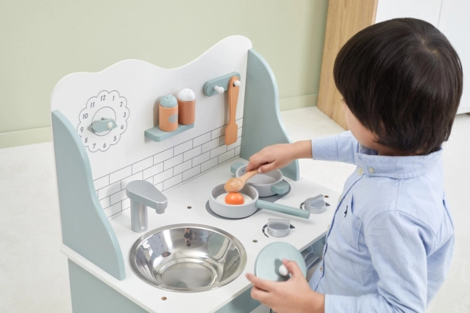 Wooden Green and White Play Kitchen