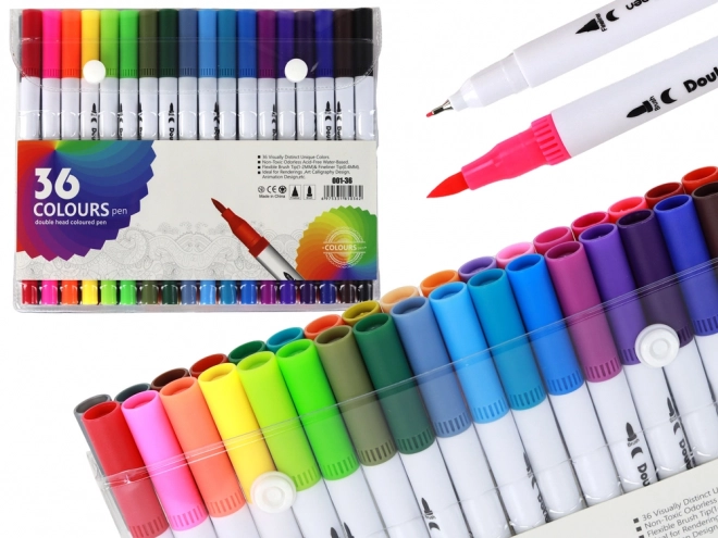 Set of 36 Multicolor Dual-Tip Markers with Organizer