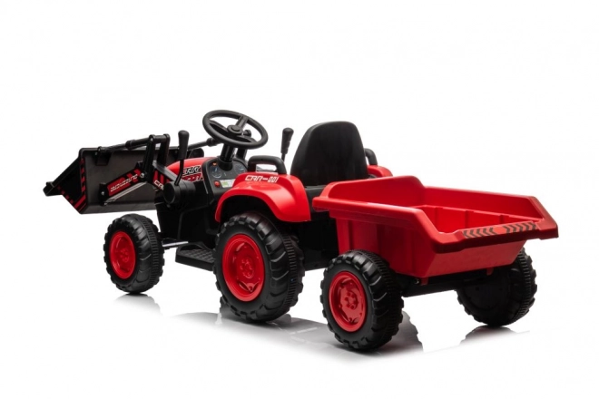 Trattore rosso per bambini con batteria ricaricabile e pala