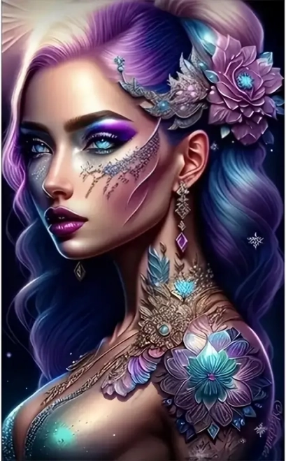 Diamond Painting Woman with Purple Hair 30x40 cm