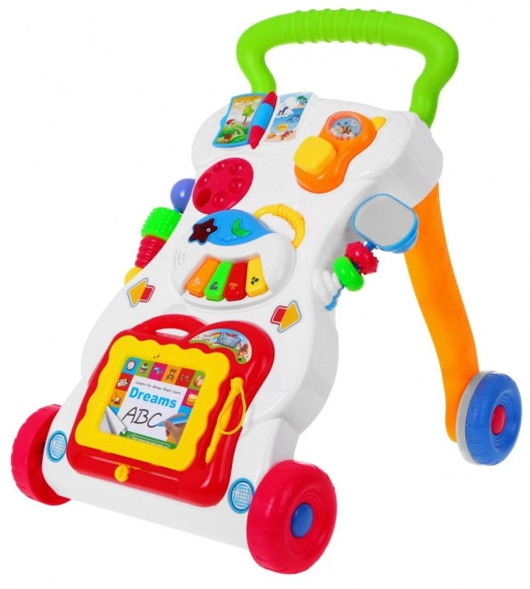 Interactive Baby Walker with Sensory Board, Piano, Drawing Board, and Toy Phone