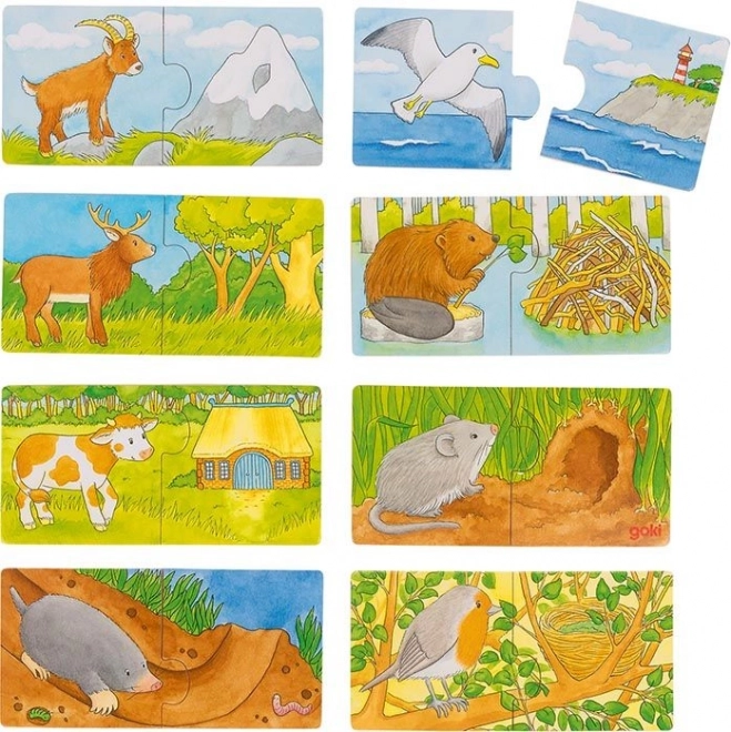 Wooden animal and their homes puzzle pairs