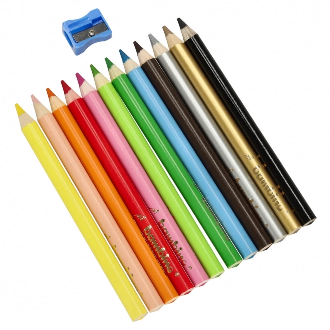 Thick Round Colored Pencils With Sharpener - 12 Colors