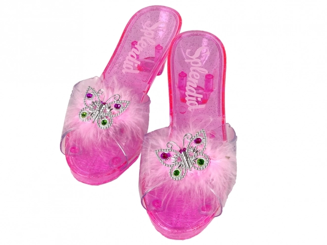 Glitter Pink Princess Slippers with Fur