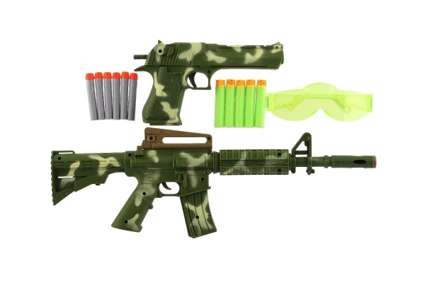 Toy Rifle And Pistol Set With Foam Darts And Safety Glasses