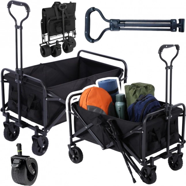 Folding beach and garden cart 120 l, load capacity 80 kg – black