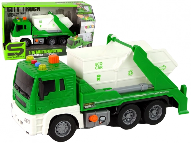 Green Sorting Garbage Truck with Friction Drive