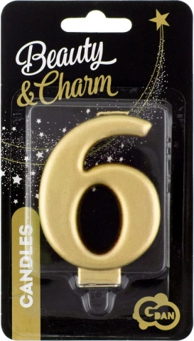 Cake candle number 6 gold 8 cm