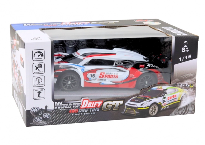 Remote Control Sport Car 1:16 Drift with Interchangeable Red and White Wheels