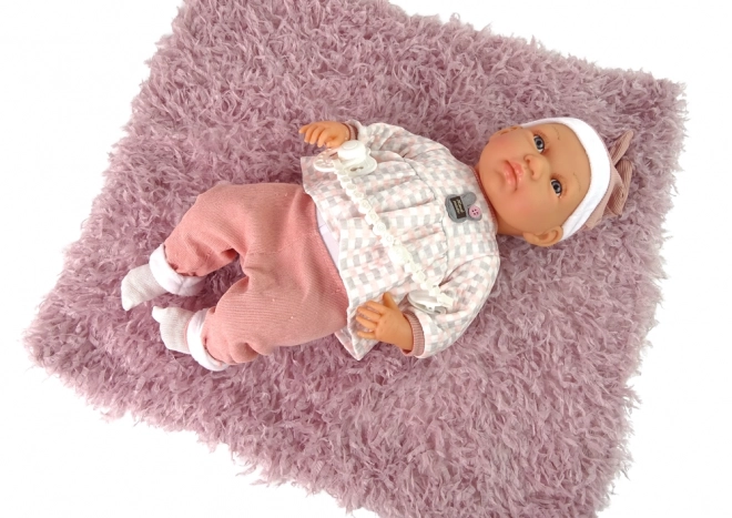 Baby Doll with Pink Pacifier and Feather Blanket