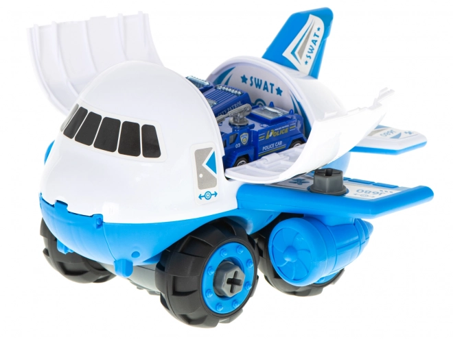 Police Transporter Airplane with Cars and Accessories Set