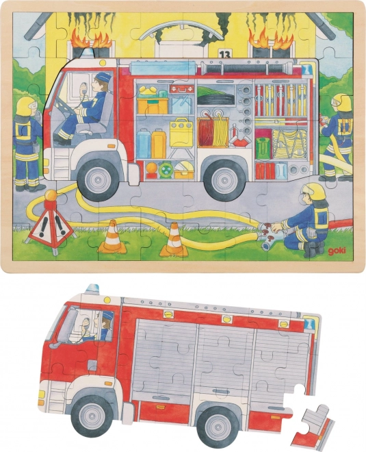 Goki Wooden Firefighters Layered Puzzle