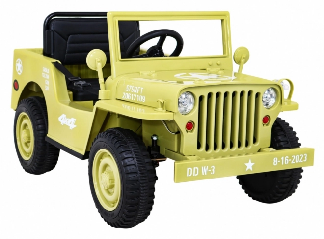 Retro military car for kids beige + 4x4 drive + remote control + 2 luggage racks + slow start + MP3 LED