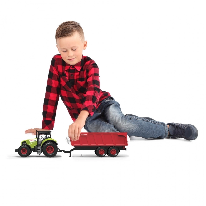 Plastic Tractor with Sound and Light and Red Trailer