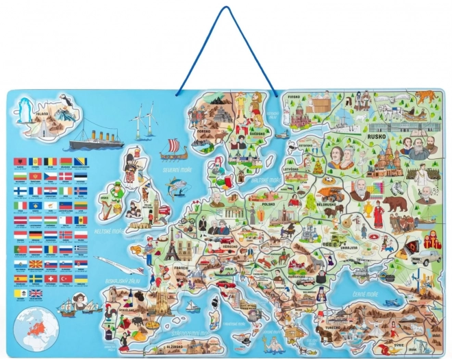 Woody Magnetic Map of Europe with Images and Board Game 3-in-1