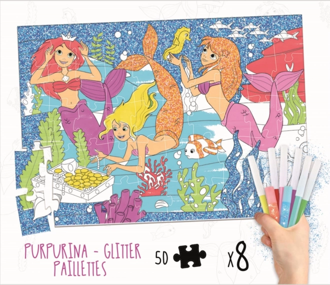 Mermaid Coloring Puzzle with Markers