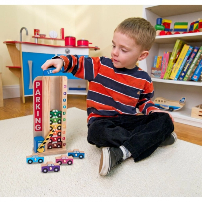 Wooden Parking Tower Playset with Cars