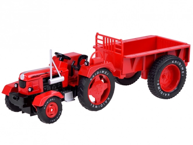 Red Metal Tractor with Trailer 1:18