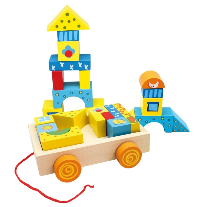 Wooden Pull Cart with Blocks - 19 Pieces