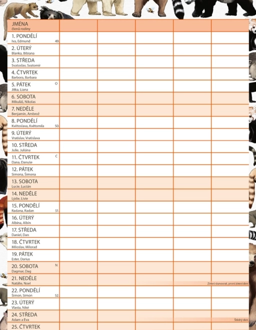 Family Planning Calendar Animalium 2026