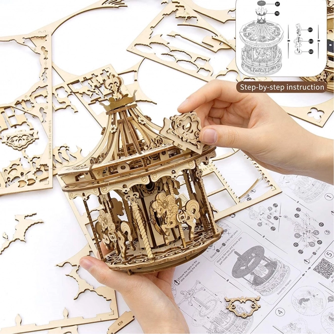 Rokr 3D Wooden Puzzle Romantic Carousel Music Box