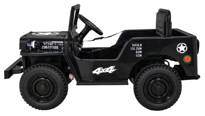 Retro military car for kids black + 4x4 drive + remote control + 2 luggage racks + slow start + MP3 LED